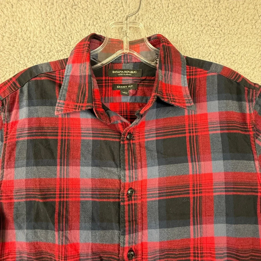 Banana Republic Luxe Flannel Grant‎ Fit Mens Plaid Button Up Shirt